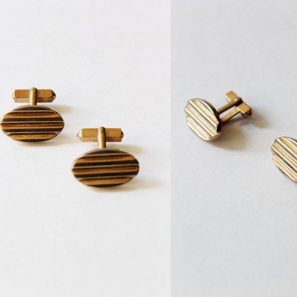 Vintage Men's Gold Ridge Textured Oval Cuff Links | Groom Accessories | Groo - Picture 1 of 6